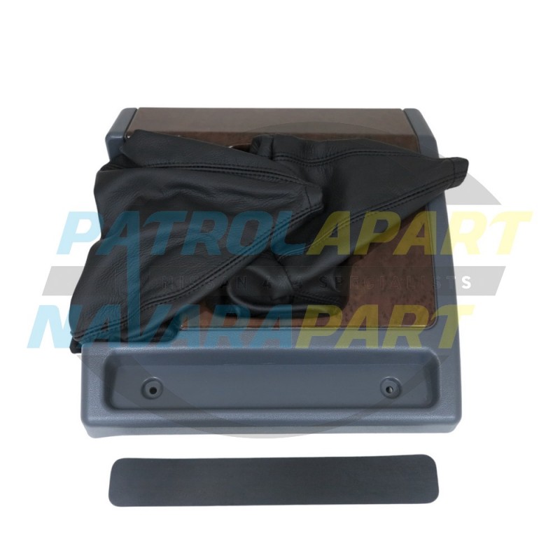 Manual Shifter Surround - Woodgrain with Leather Gaiters For Nissan Patrol GQ Y60 (10/91 Onwards) and Ford Maverick